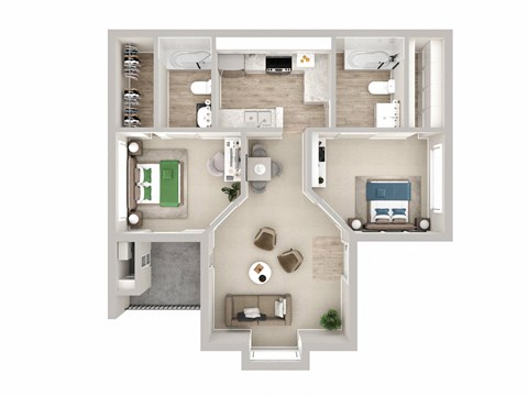 Floor plan for 2 beds, 2 baths, 984 sqft